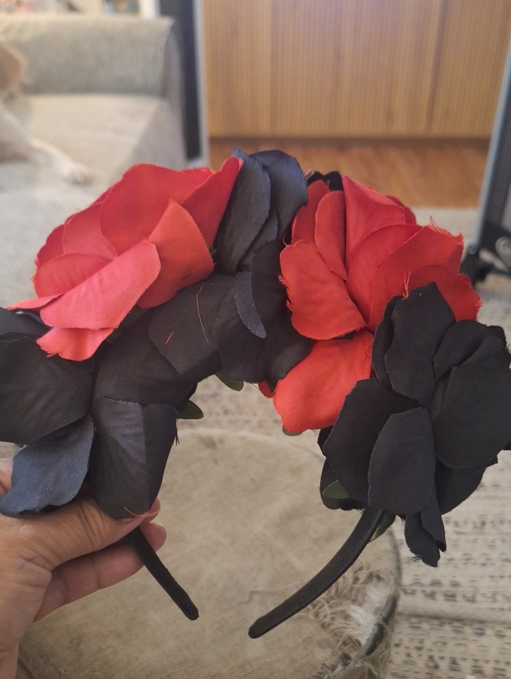 Source Unknown Red and Black Faux Floral Headband